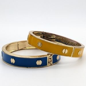 Hinged Bracelets Blue & Yellow Enamel Gold Tone